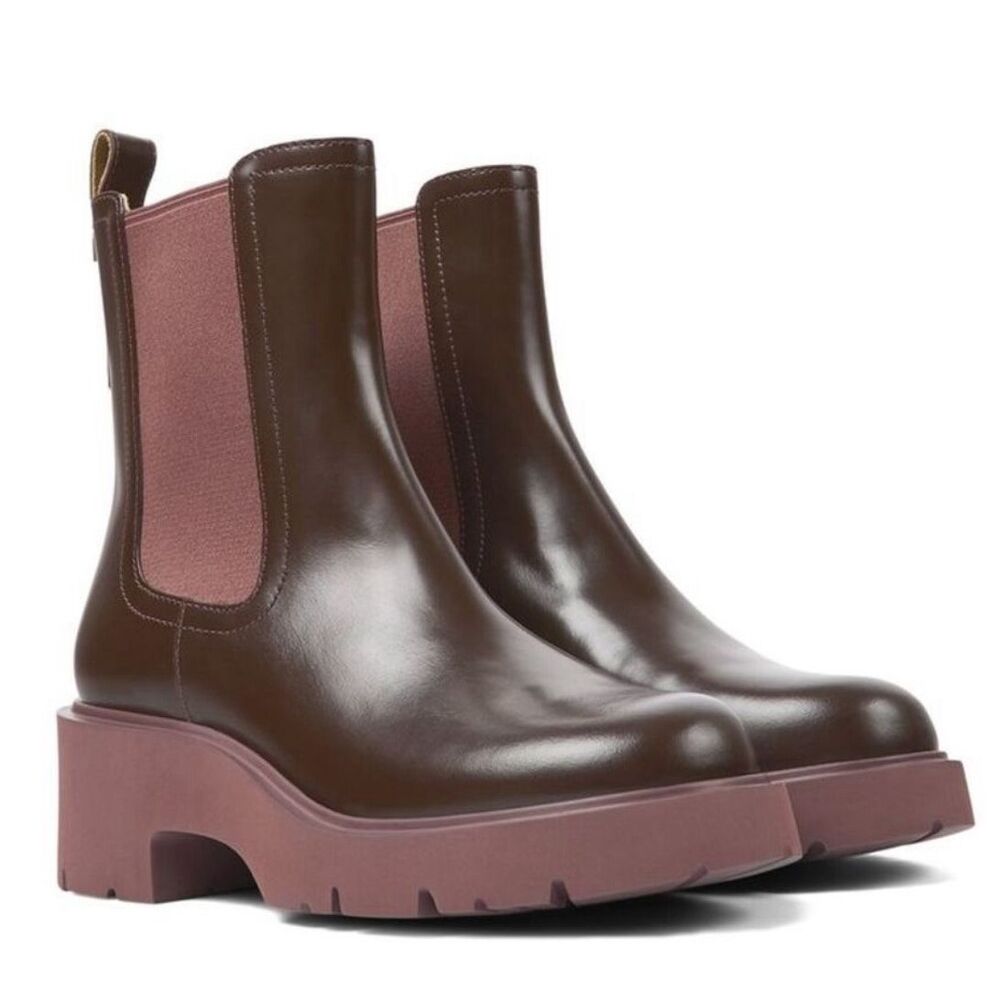 Camper Brown Ankle Boots with Pink Accents